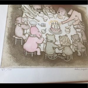 ORIGINAL Christine Chagnoux hand colored Etching